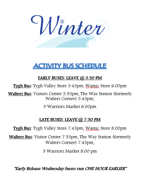 Winter Activity Bus Schedule