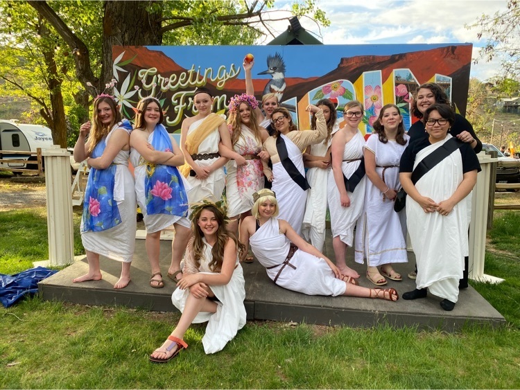 students in Greek play costumes  